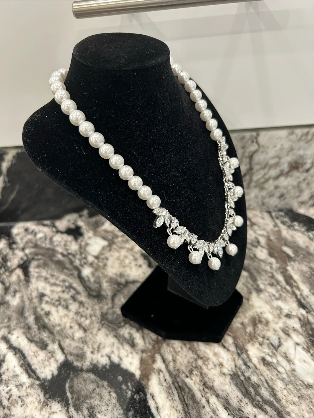 Pearl and Silver Leaf Drop Necklace - White